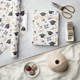 Graduation Diplomas with Well Done Text  Wrapping Paper