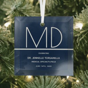 Graduation Doctor MD Keepsake Glass Tree Decoration