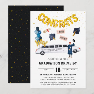 Graduation Drive By Parade Party   White Limo Invitation