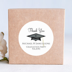 Graduation Elegant Black and Gold Thank You Favor Classic Round Sticker