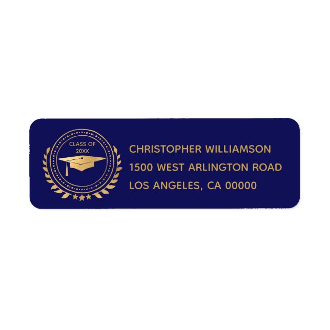 Graduation Elegant Gold Blue Class of Emblem (Front)