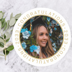 Graduation Elegant Gold Custom Photo Classic Round Sticker