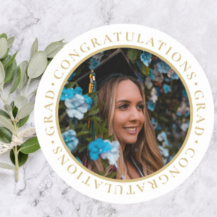 Graduation Elegant Gold Custom Photo Classic Round Sticker