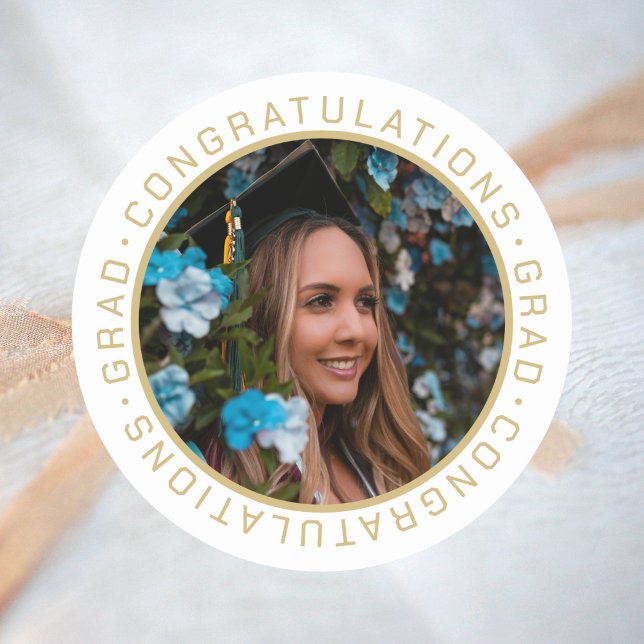 Graduation Elegant Gold Custom Photo Classic Round Sticker (Creator Uploaded)