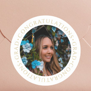 Graduation Elegant Gold Custom Photo Classic Round Sticker