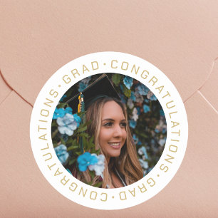 Graduation Elegant Gold Custom Photo Classic Round Sticker