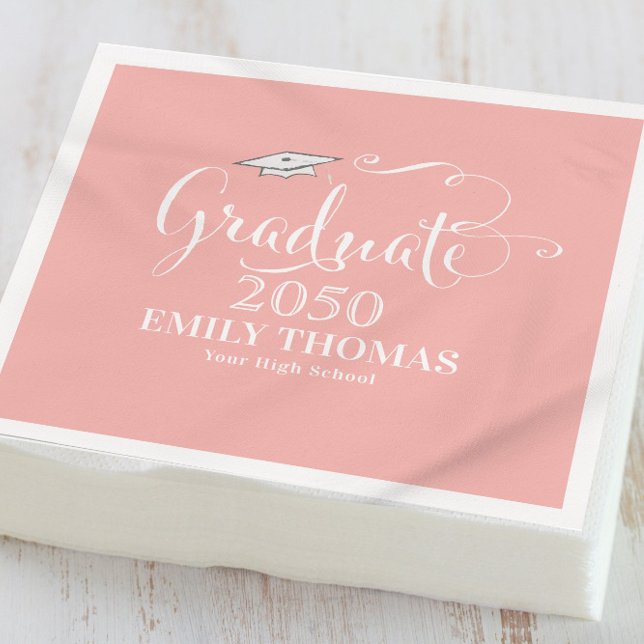 Graduation Elegant Minimalist Mortarboard Peach Napkin (Creator Uploaded)