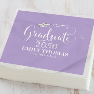 Graduation Elegant Minimalist Mortarboard Purple Napkin