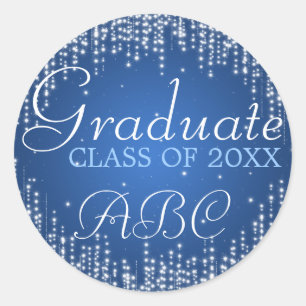 Graduation Elegant Night Dazzle Blue Classic Round Sticker