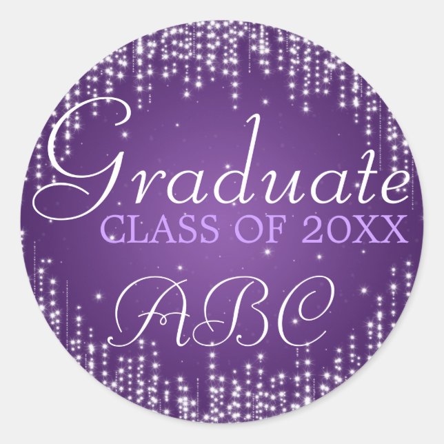 Graduation Elegant Night Dazzle Purple Classic Round Sticker (Front)