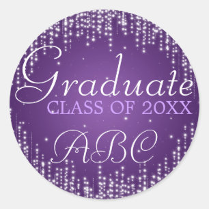 Graduation Elegant Night Dazzle Purple Classic Round Sticker