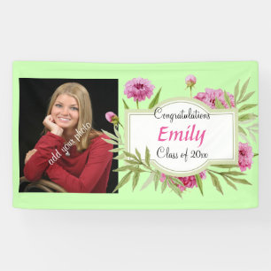 Graduation, Elegant Pink Floral, Photo, Custom Banner