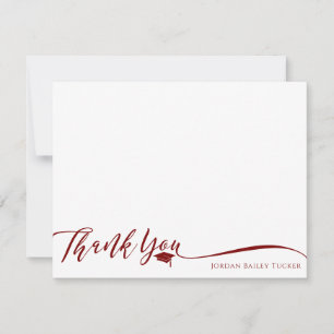 Graduation Elegant Script Dark Red Stationery Thank You Card