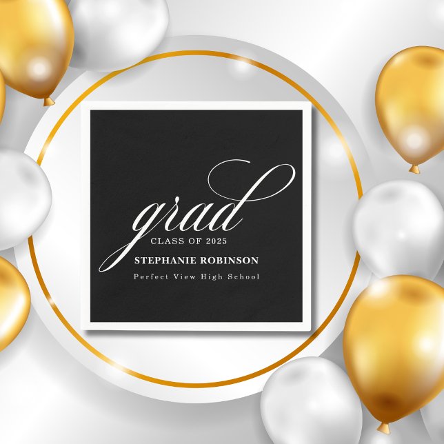 Graduation Elegant Script Modern Black Party Napkin (Creator Uploaded)