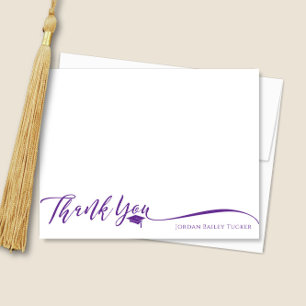 Graduation Elegant Script Purple Stationery Thank You Card