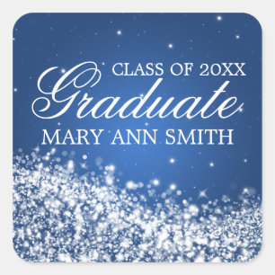 Graduation Elegant Sparkling Wave Blue Square Sticker