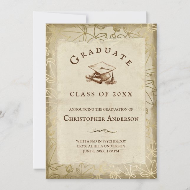Graduation Elegant Tan Ivy Leaves 2023 Graduate Announcement (Front)
