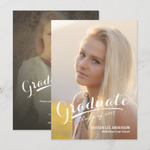 Graduation Elegant White Script Overlay Photo Invitation