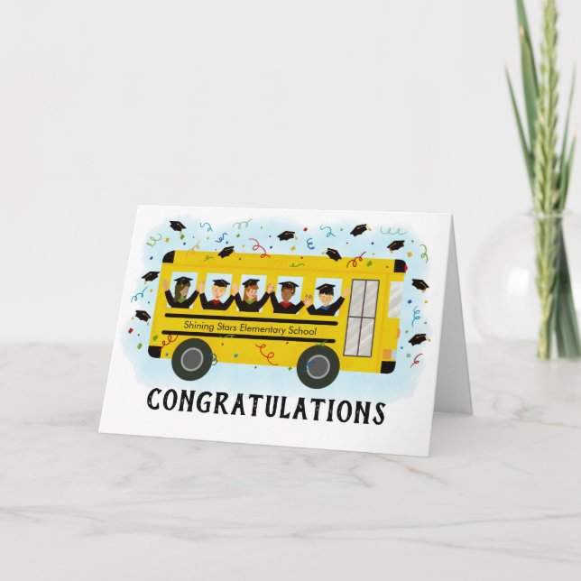 Graduation Elementary School Bus End Of Year Thank You Card (Front)