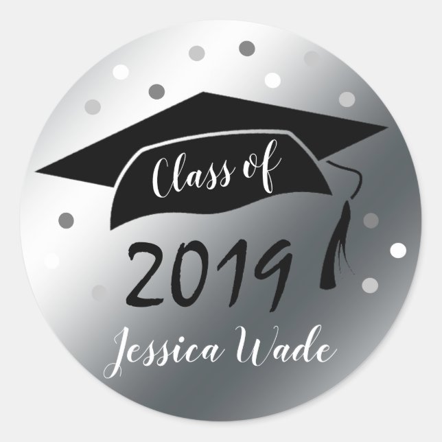 Graduation Envelope Sticker Seals Fun Faux Silver (Front)