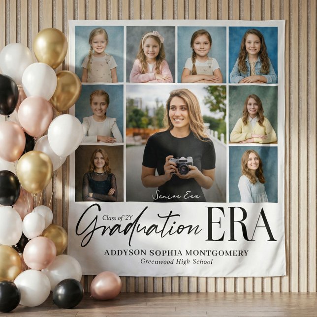 Graduation Era Then & Now Grad Photo Collage Party Tapestry (Graduation Era Then & Now Grad Photo Collage Party Tapestry)