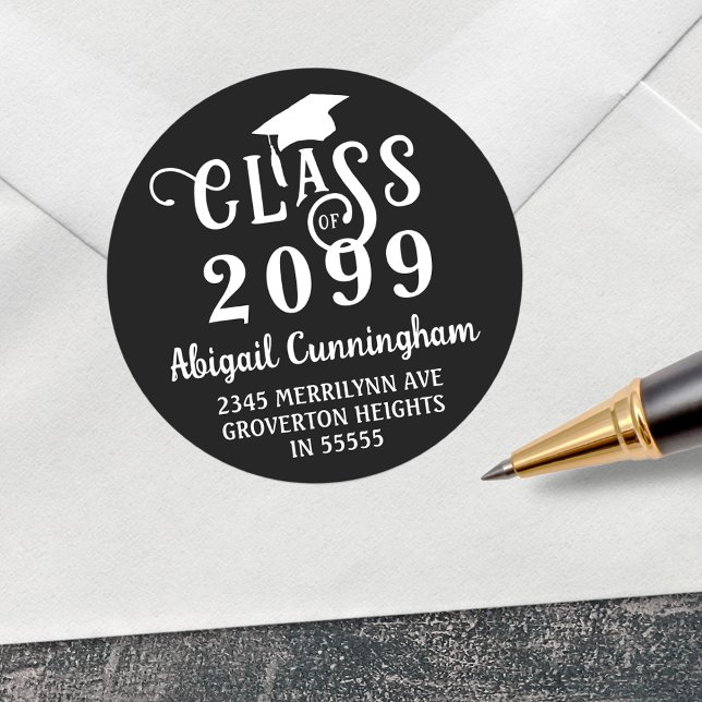 Graduation Fancy Class Year Return Address Classic Round Sticker (Creator Uploaded)