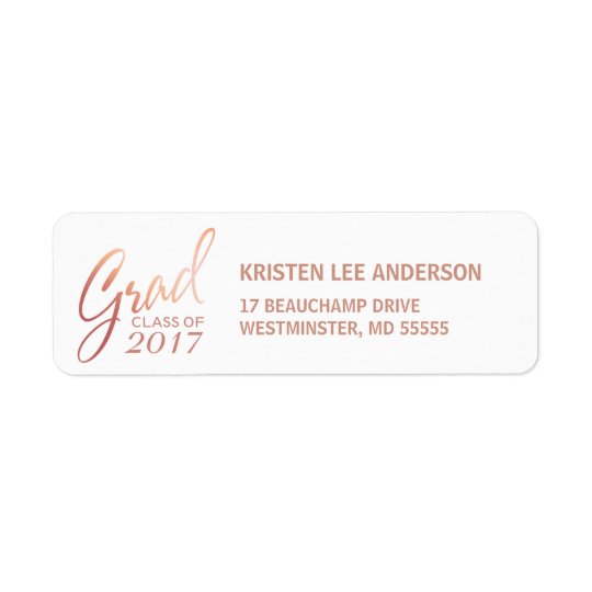 Graduation Faux Blush Rose Elegant Handwriting Return Address Label
