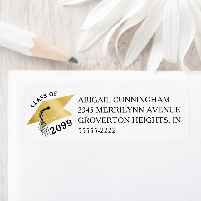 Graduation Faux Gold Foil Cap Year Return Address (Insitu)