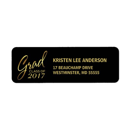 Graduation Faux Gold Foil Elegant Handwriting Return Address Label