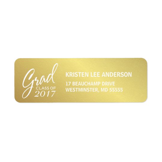 Graduation Faux Gold Foil Elegant Handwriting Return Address Label