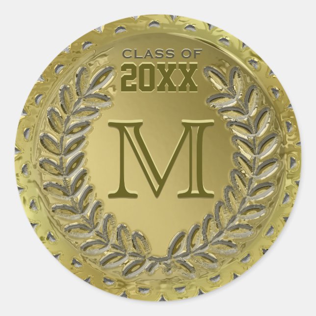 Graduation Faux Gold Foil Look Classic Round Sticker (Front)