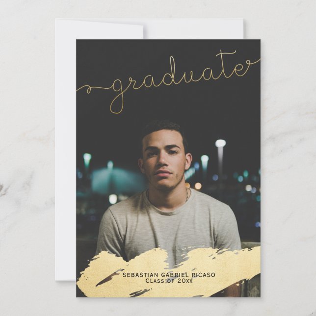 Graduation Faux Gold Foil Modern Personalised Announcement (Front)
