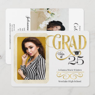 Graduation Faux Gold Leaf Class of 2025 Photo Invitation