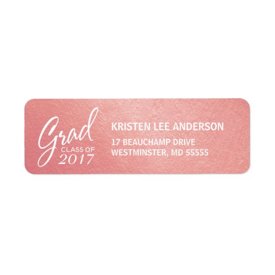 Graduation Faux Rose Gold Foil Elegant Handwriting Return Address Label