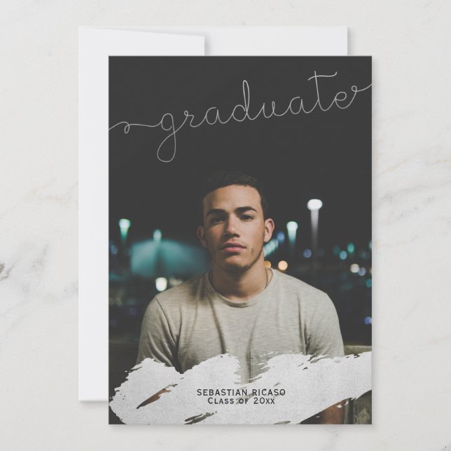 Graduation Faux Silver Modern Personalised Announcement (Front)