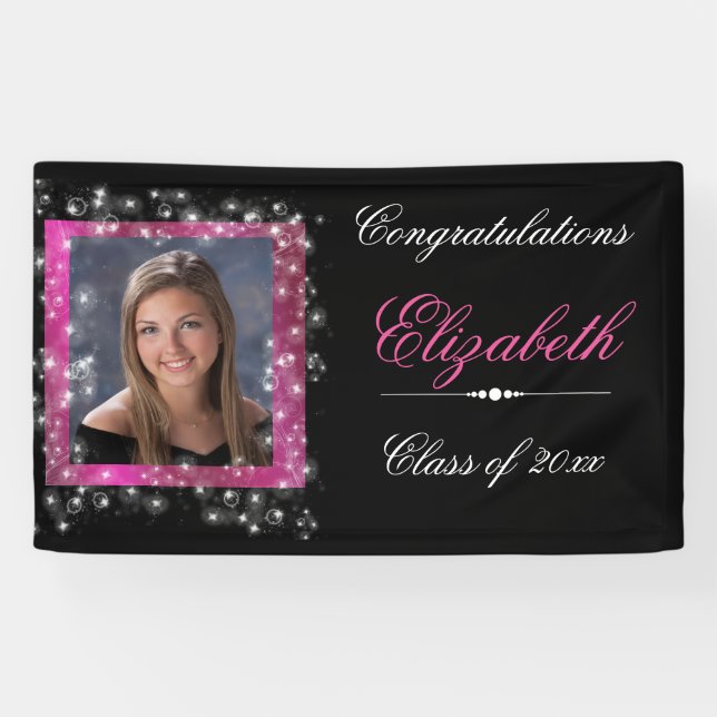 Graduation, Faux Sparkling Glitter, Pink Banner (Horizontal)
