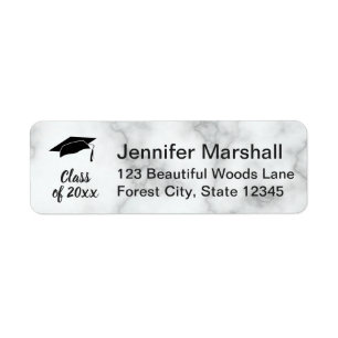 Graduation Faux White Marble Grad's Return Address