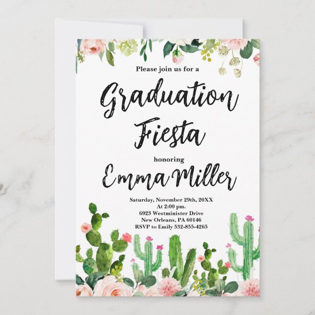 Graduation Fiesta Cactus Invitation (Front)