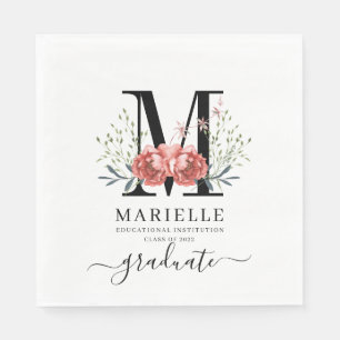 Graduation Floral Monogram Logo Party Paper Napkin