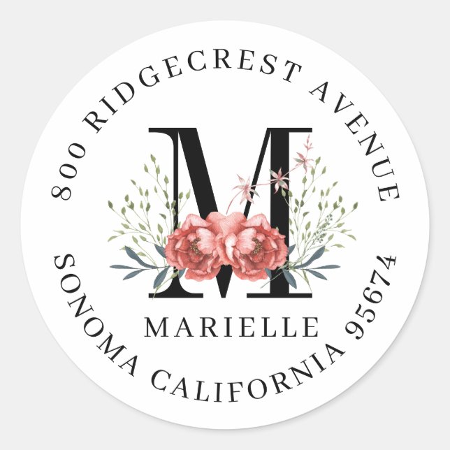 Graduation Floral Monogram Return Address Label (Front)