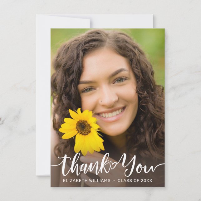 Graduation Floral Sunflower White Script Thank You (Front)