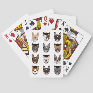 Graduation French Bulldog Faces Playing Cards