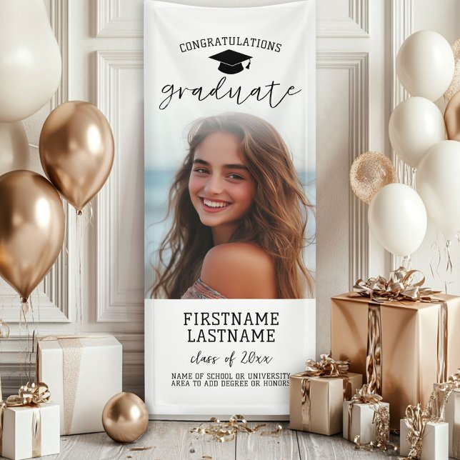 Graduation Full Photo - Vertical Custom Text Banner (Custom Grad Banner with large photo and trendy design)