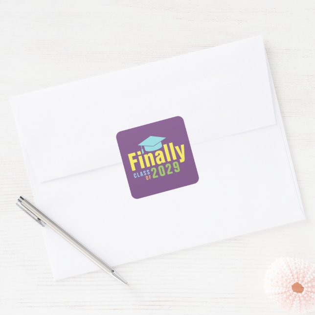 graduation fun colourful finally  square sticker (Envelope)