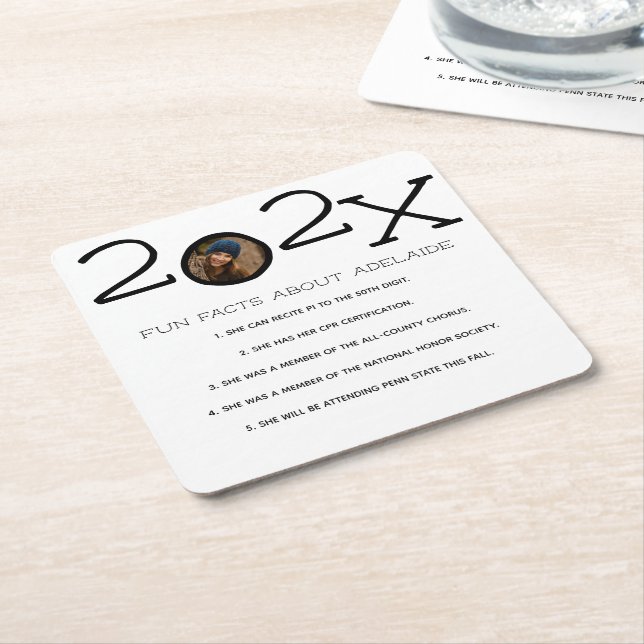 Graduation Fun Facts Custom Photo Square Paper Coaster (Angled)