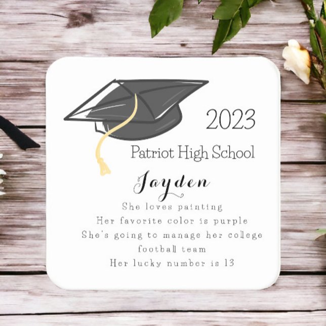 Graduation Fun Facts Grad Cap Custom Square Paper Coaster (Creator Uploaded)