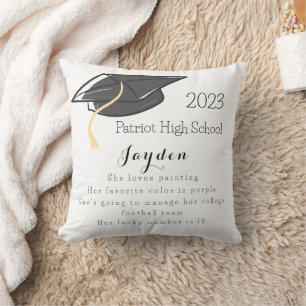 Graduation Fun Facts Grad Cap Custom Throw Pillow