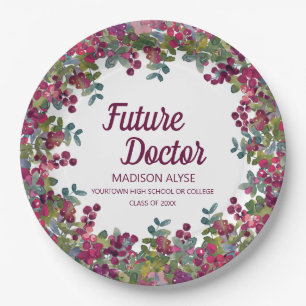 Graduation Future Doctor Purple Floral Paper Plate