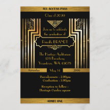 Graduation, Gatsby style, ticket, black gold