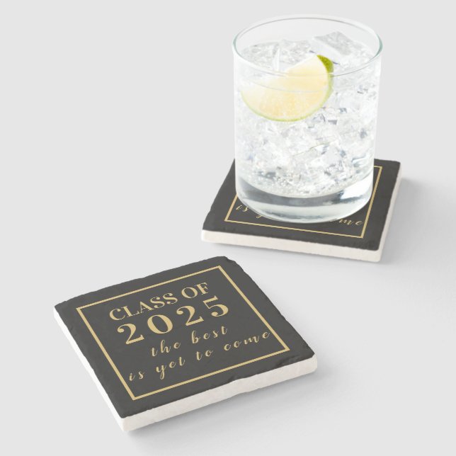 Graduation Gift Gold Script Class of 2022 Stone Coaster (Side)